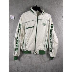 Vintage Quaker State Jacket Mens Large White Nylon Bomber Racing Logo Retro